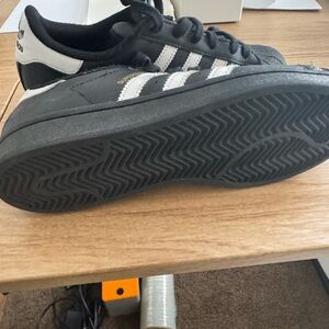 Adidas Kids Black and White Sneakers with Gold Details